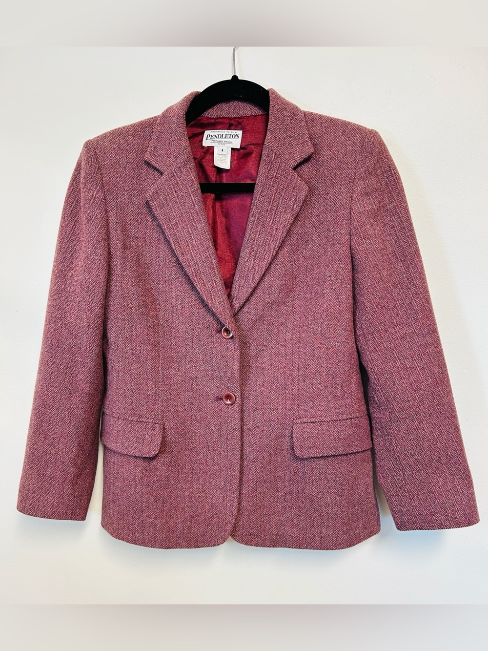 Pendleton Vintage Petite Herringbone Tailored Lined Wool Mauve Blazer Womens 4P